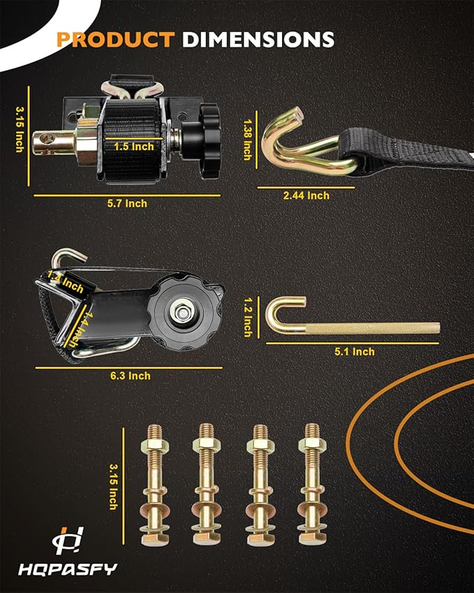 Truck Rack Straps, W/J-Hook (2PCS), 1.4" Black Square Tube Mount, 1.5" Wide x 7.5' Long, Black Ladder Rack Ratchet Straps, 500 lbs Load Heavy Duty, Lumber Rack Ratchet Straps, Pipe/Roof Rack Strap