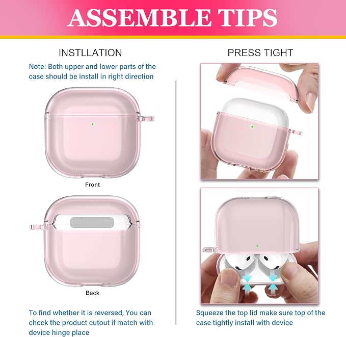 for AirPods 4th Generation Case Cover 2024, Military-Grade Shockproof, Soft TPU Highly Transparent Anti-Yellowing for AirPods 4 Case with Cleaning Kit & Cute Round Buckle, Clear Pink