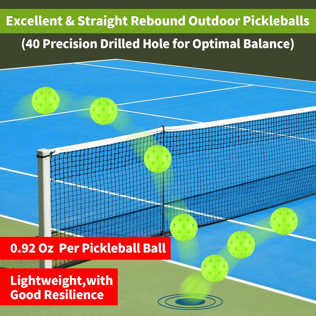 Pickleball Balls Set - 40 Hole Outdoor Balls with 8mm Precision Drilling | 100 Pcs Professional Quality