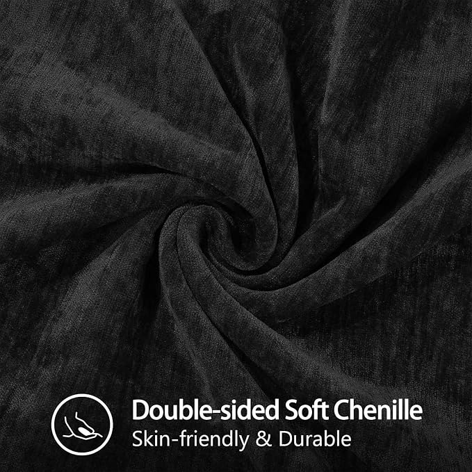 decorUhome Soft Chenille Throw Pillow Covers 16x16 Set of 2 Black | Fall Textured Decorative Throw Pillow Cases Stitched Edge Modern Farmhouse Luxury Boho Velvet for Couch Sofa Bed Home Decor