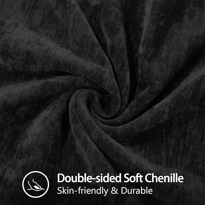 decorUhome Soft Chenille Throw Pillow Covers 18x18 Set of 2 Black | Fall Textured Decorative Throw Pillow Cases Stitched Edge Modern Farmhouse Luxury Boho Velvet for Couch Sofa Bed Home Decor