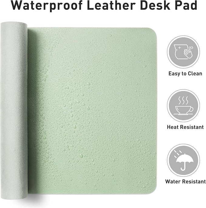 Aothia Large PU Leather Desk Pad Protector - Non-Slip Mouse Pad & Writing Mat for Office/Home, Waterproof, Easy to Clean (23.6" x 13.7", Aqua)