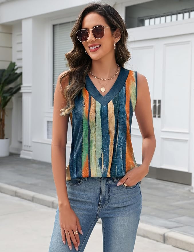 Zeagoo Tank Top for Women V Neck Loose Fit Sleeveless Summer Tops Business Casual Outfits Dressy Blouses Shirts