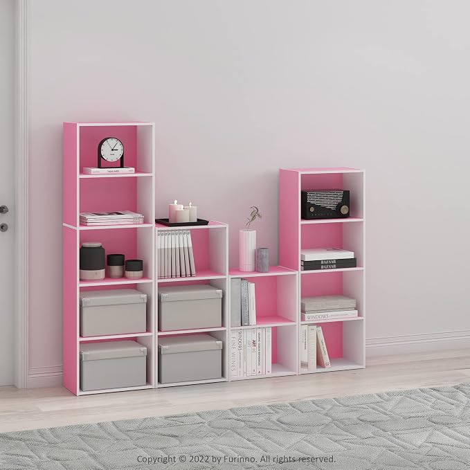 Furinno Luder Bookcase / Book / Storage, 2-Tier, Pink/White