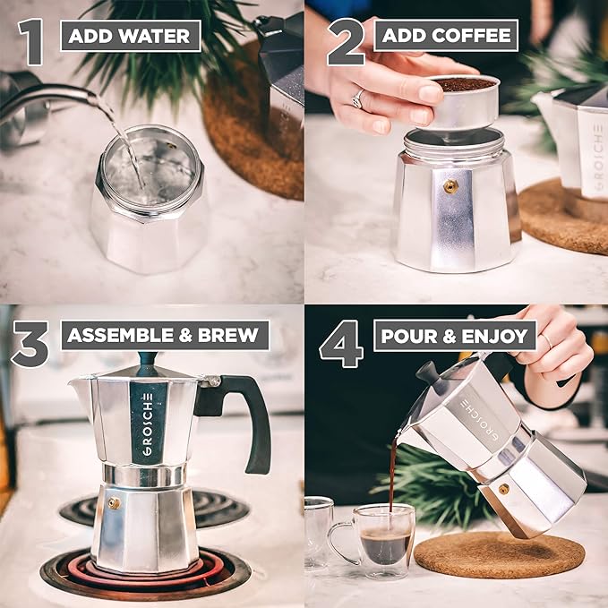 GROSCHE Milano Moka Pot | 9 Espresso Cup - 15.2 oz | Stovetop Espresso Percolator & Coffee Maker – Portable, Ideal for Home and Camping | Cuban Coffee Maker And Italian Moka Pot For Stovetop Espresso; For Gas, Electric, And Propane Stoves With A Soft-T...