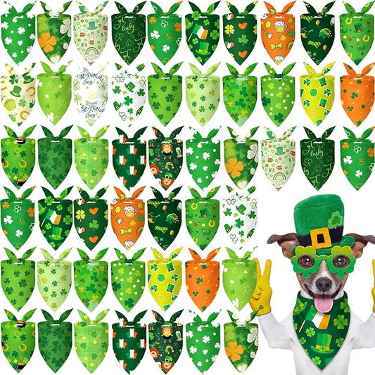 Abbylike 50 Pcs St Patrick's Day Dog Bandanas Bulk Green Shamrocks Bandanas for Dogs Triangle Kerchief Bibs Scarf for Pet Irish Costume Photo Props Pet Shops Groomer, 25 Styles (25.6 x 17.7 x 17.7)