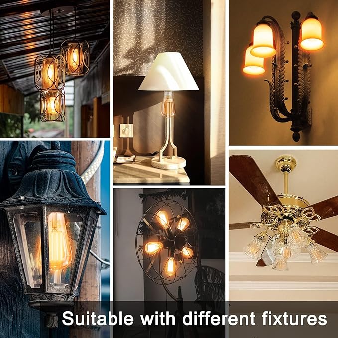 TJOY 6 Pack Vintage 8W ST58 LED Edison Amber Light Bulbs, 60W Equivalent, 800 Lumens, 2200K Soft White, Dimmable, E26 Base LED Filament Bulbs, CRI80+, Antique Glass Style for Home, Bedroom