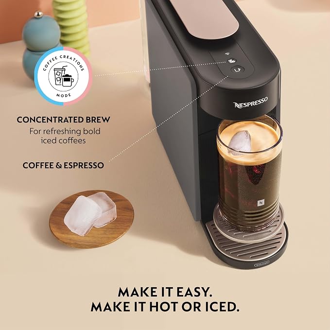 Nespresso Vertuo Up Coffee & Espresso Maker by De'Longhi, Grey | Graphite color coffee machine with 3 second start, 47 oz. multi-position water tank, iced coffee mode and app customization.