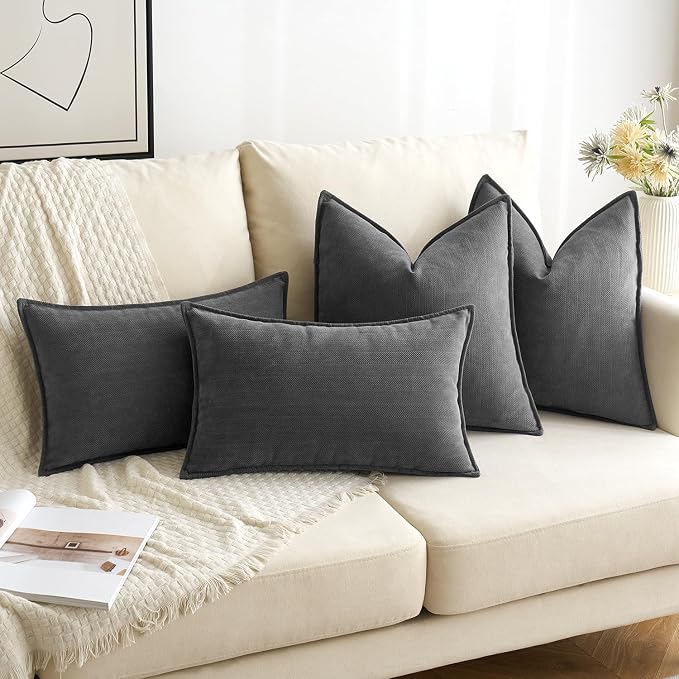 MIULEE Pack of 2 Dark Grey Euro Shams Chenille Pillow Covers 24x24 Inch | Decorative Soft Couch Throw Pillows,Farmhouse Cushion Covers,Elegant Design for Sofa,Bed,Living Room,Summer Decor