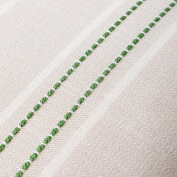 Hckot Striped Throw Pillow Covers 16x16 Set of 2 Grass Green Pillow Covers | Farmhouse Decorative Pillows Textured Linen Square Cushion Covers for Sofa Couch Bed Living Room Decor(Grass Green)