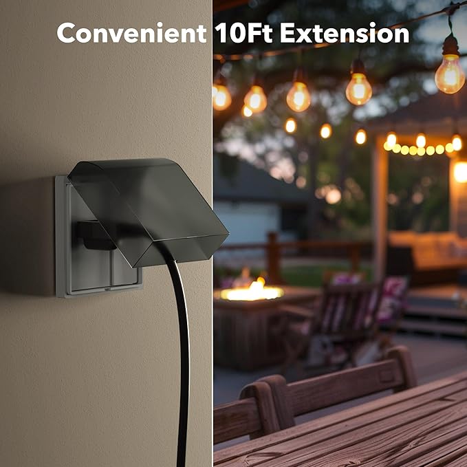 BN-Link's 2 Pack Outdoor Extension Cord Set is Ideal for Holiday Yard Decorations and Garden Equipment. with Three outlets You can Plug in Loads up to a Total of 13amps/1625watts. (Black, 10ft)
