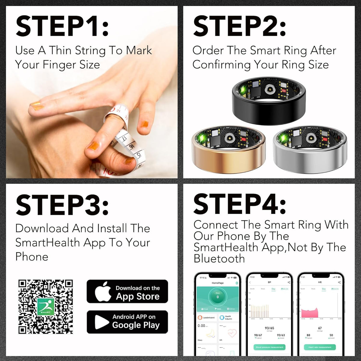 Skiennix Smart Health Ring - Fitness Tracker for Men & Women | Yellow, Size 10