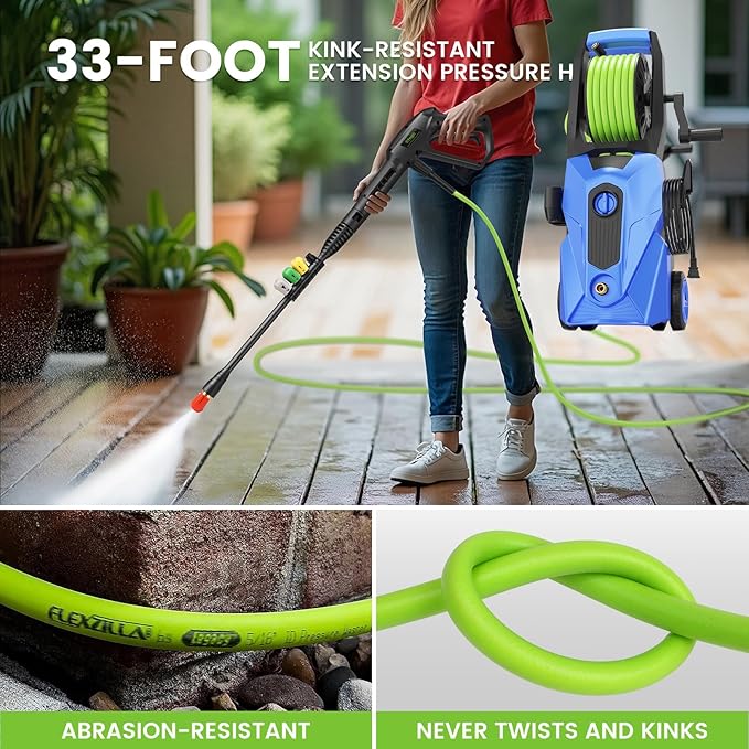 Pressure Washer 5000PSI Power Washers Powered with 33ft Pressure Hose, 4 Nozzle and Foam Cannon, powerwashers for Home, Cars, Fences, Patio, Dark Blue