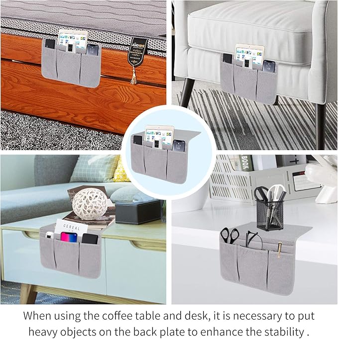 Bedside Caddy Bedside Storage Organizer Magazine Phone Tablet iPad Remote Holder, Organizer Caddy for Home College Dorm Bed, Sofa, Bunk Bed (Silver Gray)