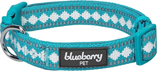 Blueberry Pet 3 Colors 3M Reflective Jacquard Neoprene Padded Adjustable Dog Collar, Peacock