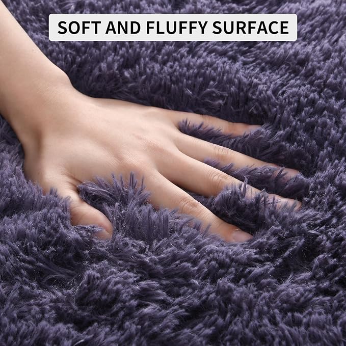 Tepook 6x9 Area Rugs for Living Room, Soft Fluffy Shag Gray Purple Rug for Bedroom Nursery, Modern Shaggy Plush Upgraded Non-Slip Carpet for Girls Boys Kids Room Dorm Home Decor