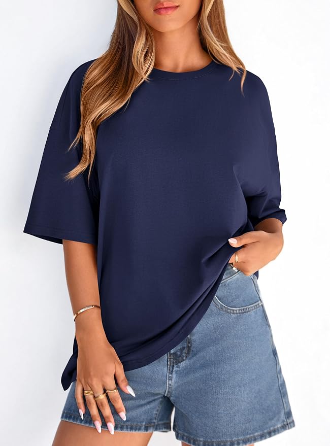 PRETTYGARDEN Womens 2026 Spring Going Out Tops Casual Short Sleeve Crewneck Loose Fit Basic Oversized T Shirts Summer Outfits