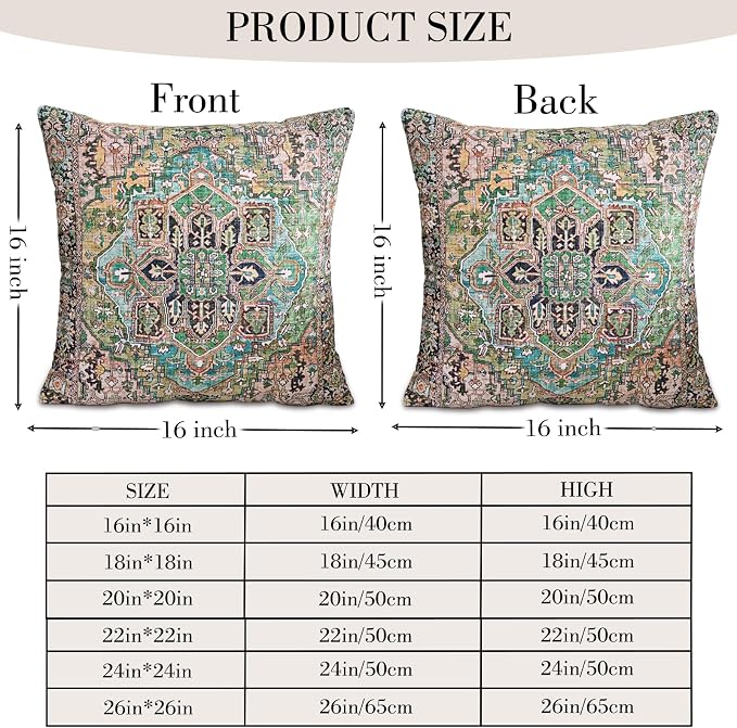 Boho Throw Pillow Covers 16x16 inch Set of 2,Boho Vintage Carpet Pattern Antique Ethnic Decor Double Sided Pattern Cushion Cover Soft Pillow Case Living Sofa Room Bed Square Pillow Cover