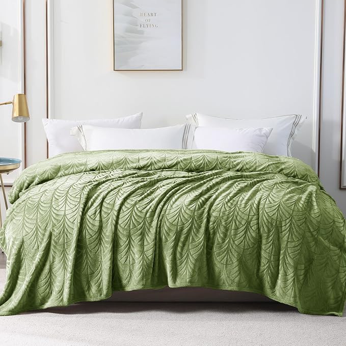Whale Flotilla Soft Flannel Fleece Twin Size Blanket for Bed, Olive Green | Cozy Lightweight Breathable Coverlet, Plush Fluffy Bedspread, Vintage Pattern Decorative Blanket for Dorm, All Season 60"x80"