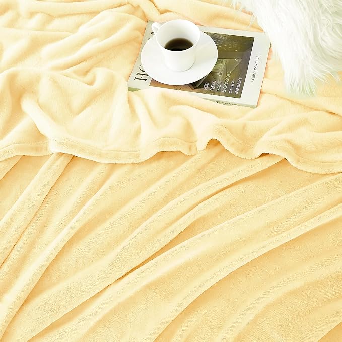 Hansleep Twin Bright Yellow Fleece Blanket, Soft Flannel Bed Blanket | Fuzzy Cozy Blanket 60x80 Inches, Multi-use for Bed, Sofa, Couch, Travel, Camping, All Season Warm Lightweight Cover