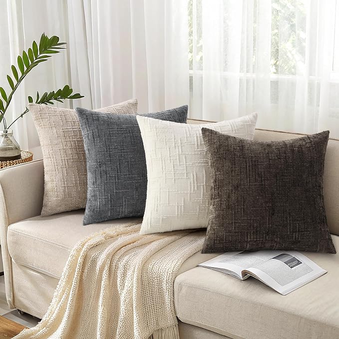 decorUhome Textured Chenille Throw Pillow Covers 26x26 Set of 2 Dark Brown | Fall Modern Farmhouse Soft Cozy Slubby Couch Pillow Cases Boho Decorative Pillow Cases for Bed Sofa Living Room Home Decor