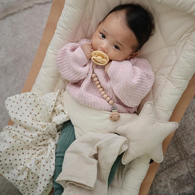 FRIGG Moon Natural Rubber Baby Pacifier | Made in Denmark | BPA-Free (Soft Lilac/Daffodil, 6-18 Months) 2-Pack