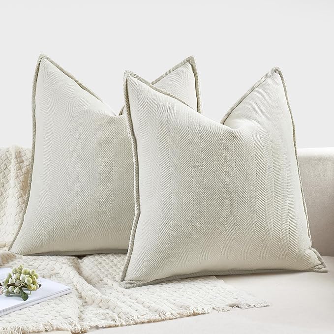 MIULEE Pack of 2 Cream White Euro Shams Chenille Pillow Covers 24x24 Inch | Decorative Soft Couch Throw Pillows,Farmhouse Cushion Covers,Elegant Design for Sofa,Bed,Living Room,Summer Decor