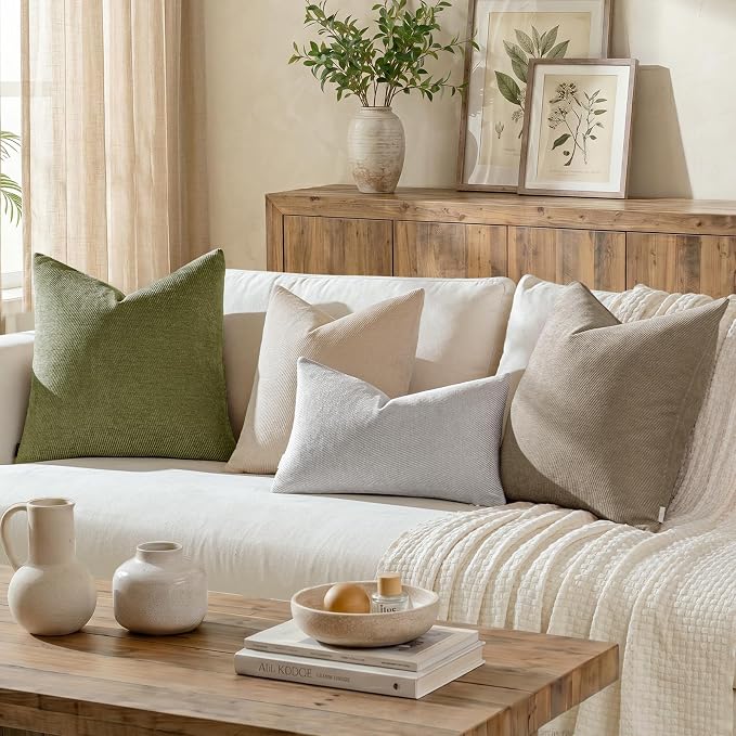 a moment Pack of 2 Christmas Decorative Chenille Throw Pillow Covers with Twill Cushion Covers for Sofa Living Room Couch Bed 22x22 Inch Moss Green