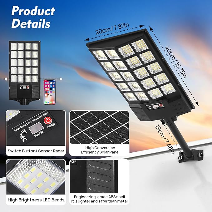 Solar Flood Lights Outdoor, Waterproof Motion Sensor Street Light with Remote Control, Dusk to Dawn Security Lighting for Commercial, Parking Lot, Yard (4 Pack)