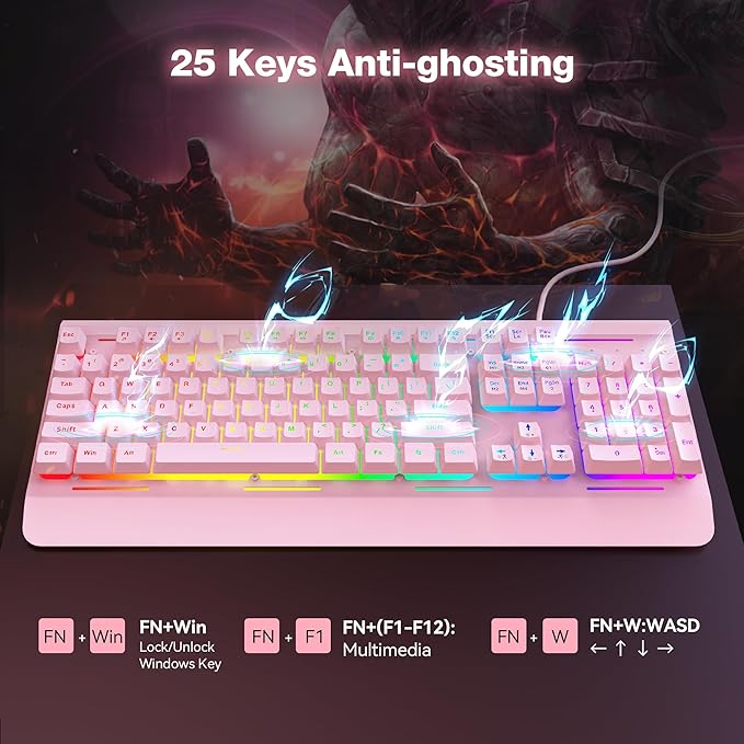 TECKNET Wired Gaming Keyboard, RGB Backlit Keyboard with Metal Panel Design | 15-Zone RGB Illumination, Whisper Quiet Design, IP32 Water Resistance, 25 Anti-ghosting Keys, Ergonomic Design