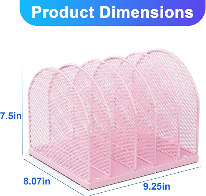 gianotter Desktop File Organizer with 5 Compartments | Desk Organizer Paper Organizer for Desk Workspace Organizers for Office Supplies (Pink, Upright Style)