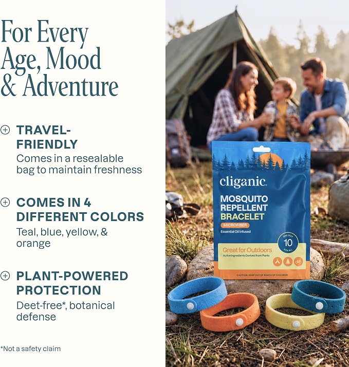 Cliganic Mosquito Repellent Microfiber Bracelets (20 Pack) - for Adults and Kids, DEET Free Wristbands