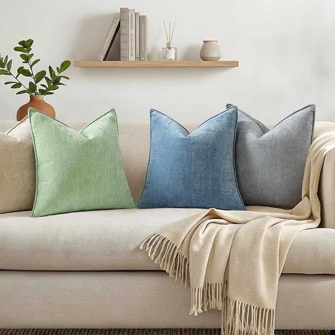 decorUhome Chenille Teal Velvet Throw Pillow Covers 18x18 Set of 2 | Fall Soft Couch Decorative Modern Farmhouse Pillow Cases with Elegant Design for Sofa Bed Living Room Home Decor