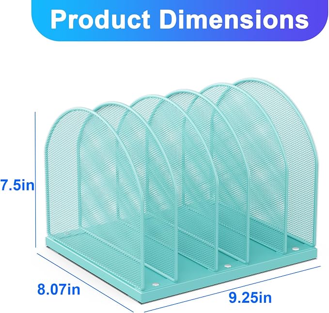 gianotter Desktop File Organizer with 5 Compartments | Desk Organizer Paper Organizer for Desk Workspace Organizers for Office Supplies (Blue, Upright Style)