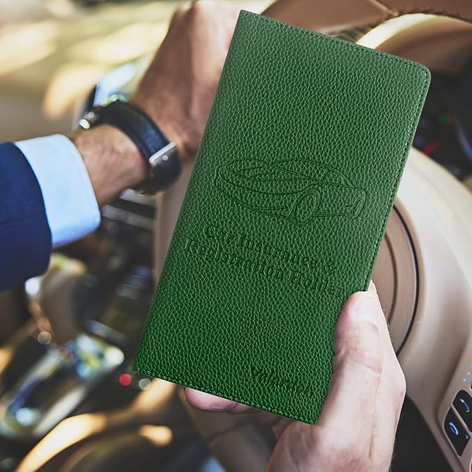 Valardoh Premium Car Registration and Insurance Card Holder, Car Document Holder for Cards, Driver License & other Essential Documents (Dark Green)