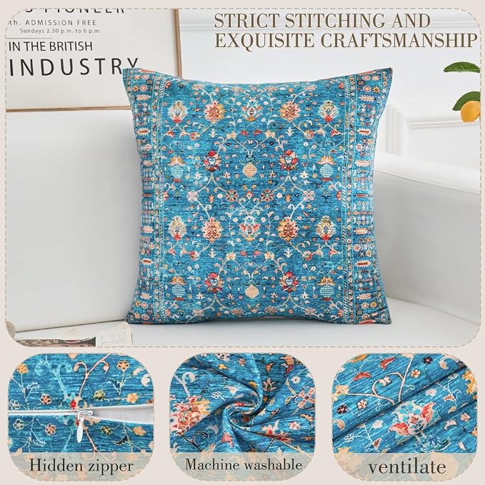 Boho Throw Pillow Covers 22x22 inch Set of 2,Boho Vintage Carpet Pattern Antique Ethnic Decor Double Sided Pattern Cushion Cover Soft Pillow Case Living Sofa Room Bed Square Pillow Cover