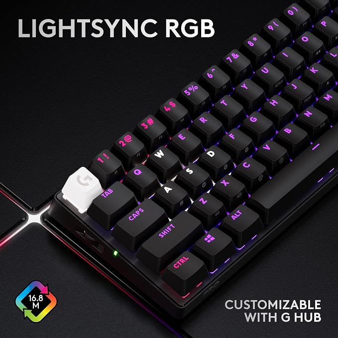 Logitech G PRO X 60% Wireless Gaming Keyboard (Tactile Optical) - Black | Lightspeed, ultra-compact TKL 60% mechanical, for Windows PC, LIGHTSYNC RGB, dual-shot PBT keycaps, optical switches