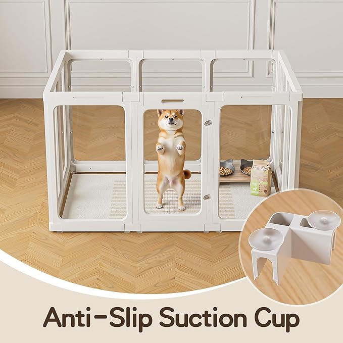 Jalove 30" H Clear Acrylic Plastic Dog Playpen Indoor, 10PCS for Puppy Cat Rabbit Ferret Transparent Pet Pen, Easy Assemble Whelping Crate Kennel Cage Enclosure, Ideal for Small to Medium Dogs, White