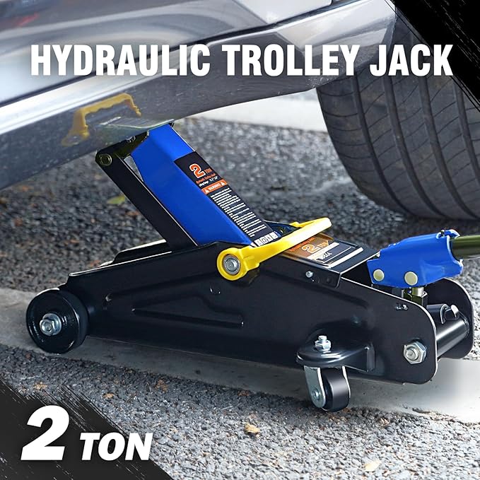 PM PERFORMOTOR Low Profile Hydraulic Trolley Service/Floor Jack, 2 Ton (4000 lbs) Capacity, Lifting Range 5.1"-13",Blue,PM-TOL-FJ20-BL