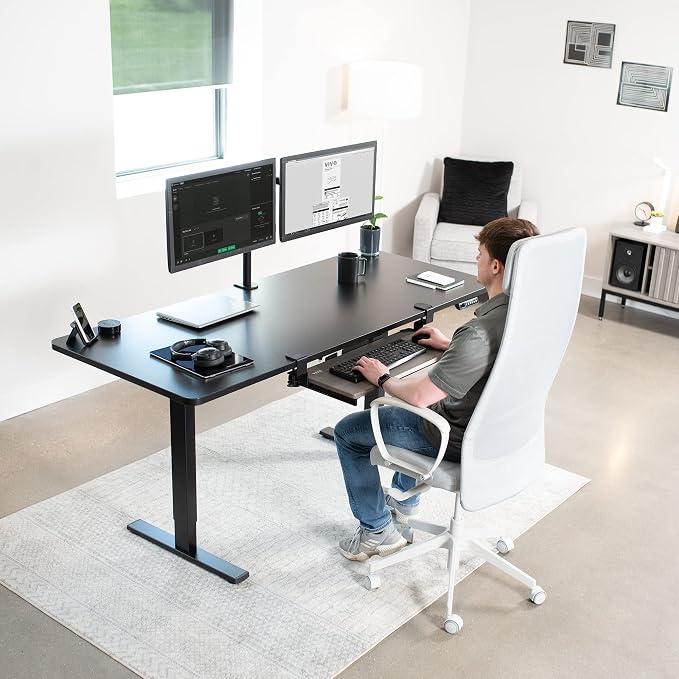 VIVO Large Clamp-on Computer Keyboard and Mouse Under Desk Slider Tray, 27 x 11 inch Pull Out Platform Drawer, Gray, MOUNT-KB05GY | Keyboard Tray for Typing, Slide Out Platform, Extra Sturdy C-Clamp Mount System, Computer Drawer, Black Frame