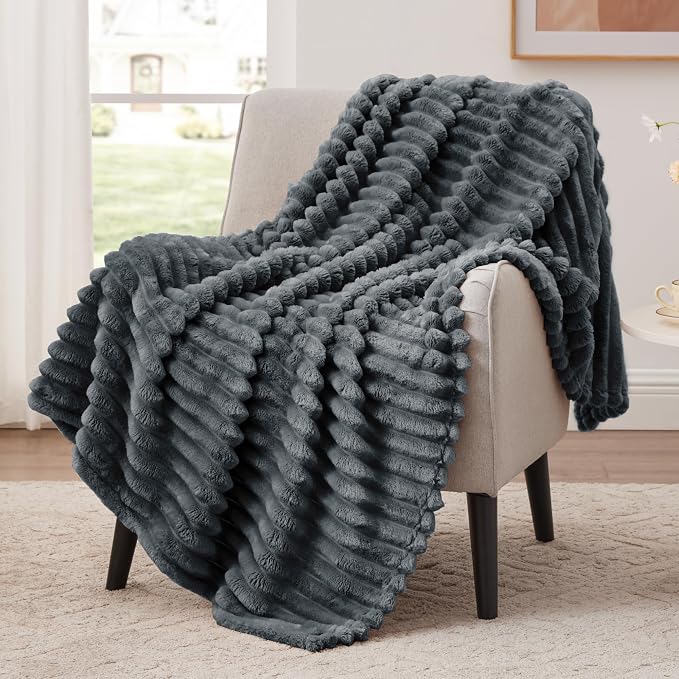EXQ Home Gentle Soft Fleece Throw Blanket – Cozy Lightweight Blanket for Couch Bed – All-Season Warm Fuzzy Flannel Blanket for Women Mom Her – Gifts for Birthday(60"x80",Charcoal Grey)