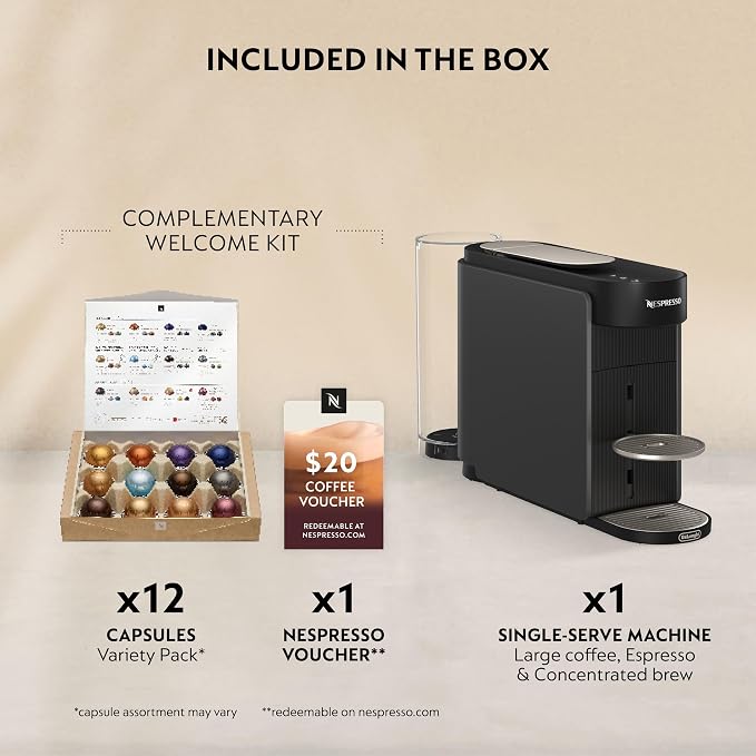 Nespresso Vertuo Up Coffee & Espresso Maker by De'Longhi, Grey | Graphite color coffee machine with 3 second start, 47 oz. multi-position water tank, iced coffee mode and app customization.