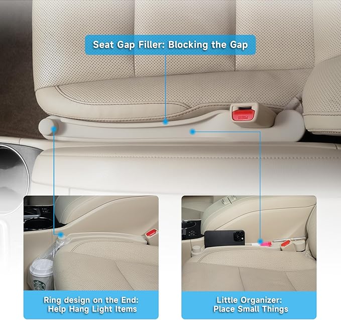 Givifive Car Seat Gap Filler Set of 2, 3IN1 Seat Side Gap Filler Plug with Storage Slot & Hook Function, Soft Foam Universal Fit Car SUV Truck Fill Gap Between Seats Console Organizer���Narrow Ivory���