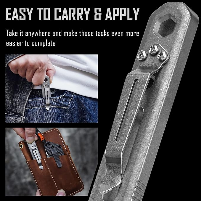 KeyUnity KR00 EDC Pocket Pry Bar Bit Bar Titanium Multitool with Pocket Clip