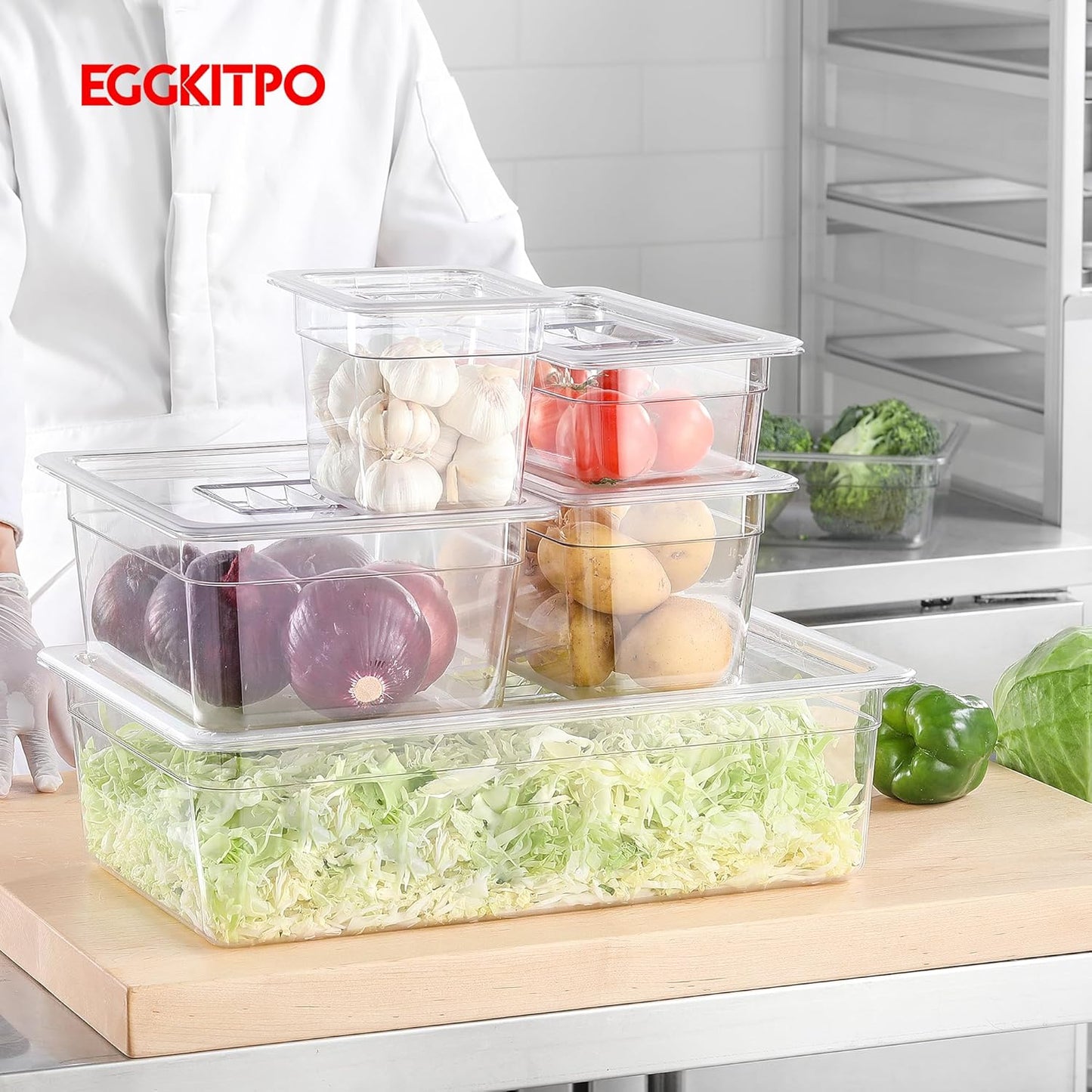 Polycarbonate Full Size Food Pans 6 Pack BPA Free 2.5 Inch Deep Pan Freezer Safe Stackable Clear Food Storage Containers for Kitchen Party Supplies and Prep Table