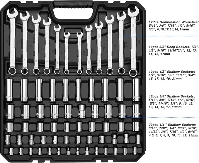Prostormer 240-Piece Mechanics Tool Set, General Assorted SAE/Metric Sockets and Wrenches Automotive Repair Tool Kit with Plastic Storage Toolbox