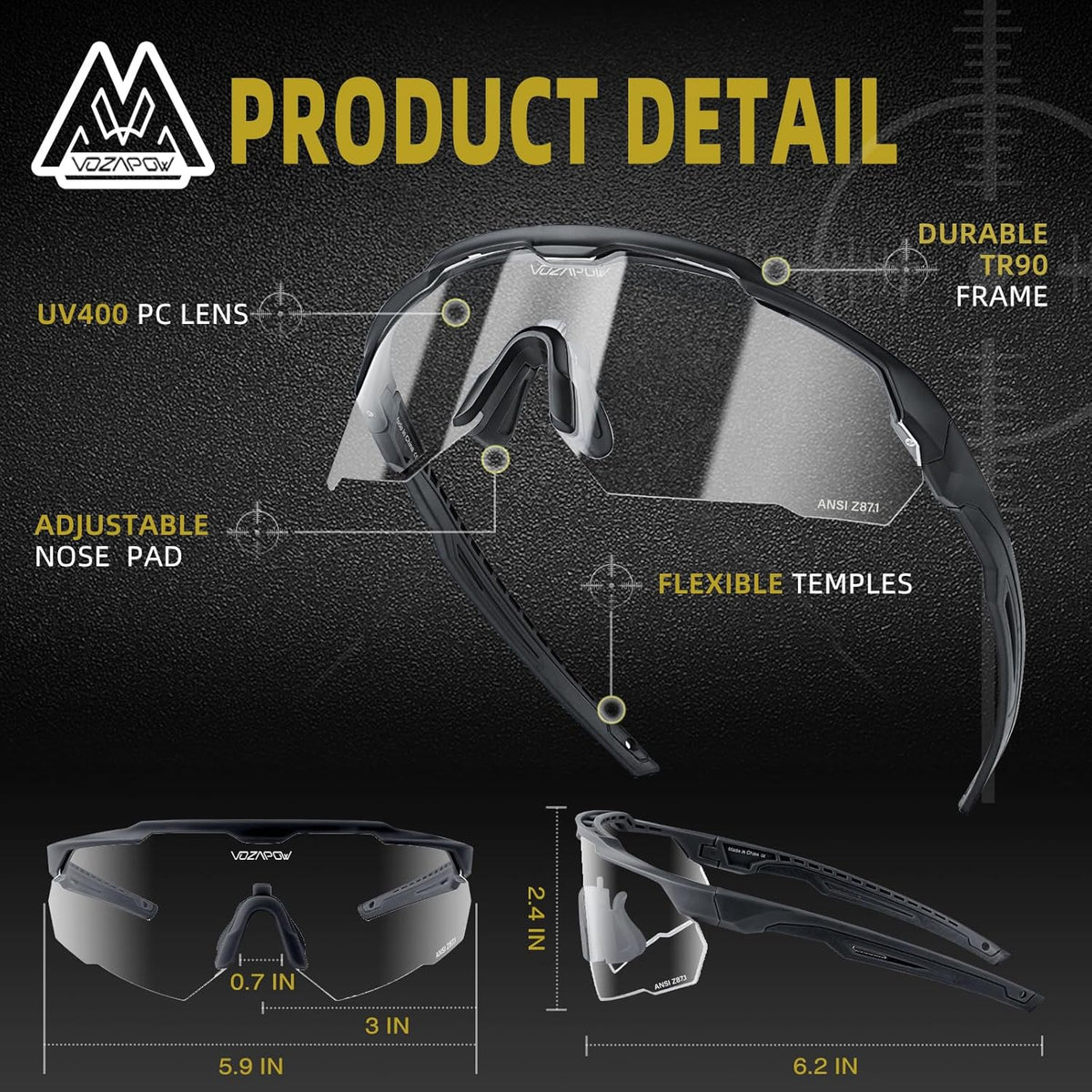 Skiennix Shooting Glasses - Anti-Fog High Definition Lenses | ANSI Z87+ Certified Tactical Safety Glasses for Men & Women