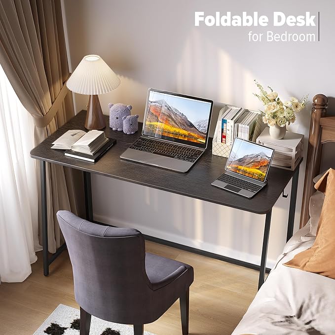 WOHOMO Folding Desk, 47.2" Foldable Computer Table for Small Spaces, Black | Easy Assembly and Fold, Sturdy Home office desks for Study Bedroom Dorm Space Saving Writing Work Apartment