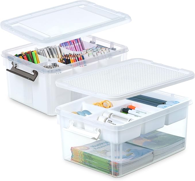 Citylife 17 QT Plastic Storage Bins Clear Storage Box with Lids Multipurpose Stackable Storage Containers for Organizing Tool, Craft, Crayon, 2 Packs