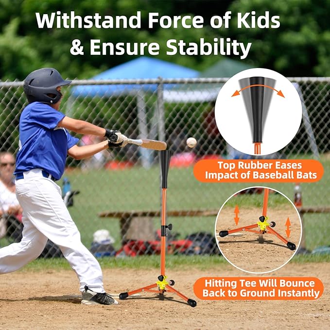 Kids Baseball Tee, 20.87 to 31.29 Inches Batting Tees for Baseball with Carry Bag, Portable Stable Baseball Tees for Hitting, Tripod Tanner Tee for Baseball Practice Stand Aged 3-8 Years